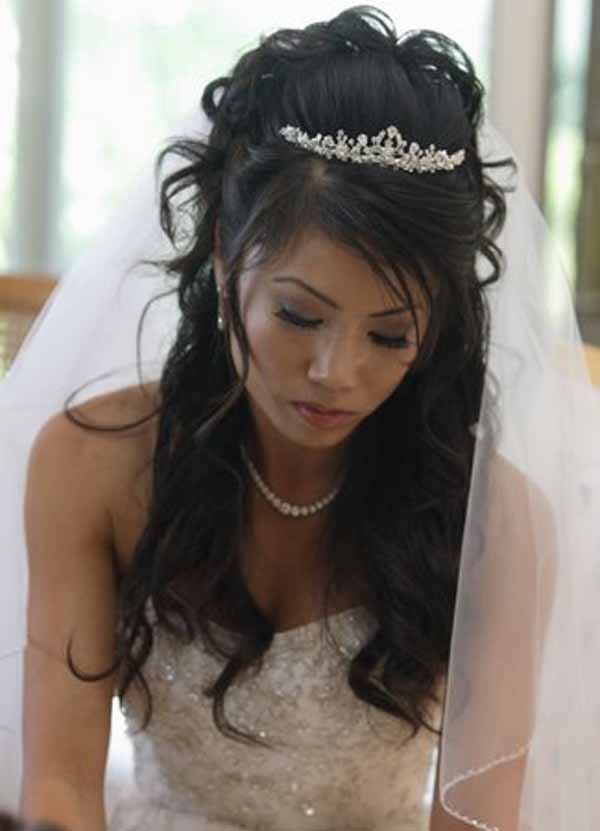 Wedding Hairstyles Down With Tiara And Veil