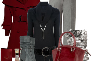 red and black work outfit idea