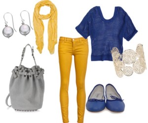 Yellow and Blue Cute Outfit with Jeans for Back to School