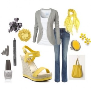 outfit ideas with yellow gray casual outfit