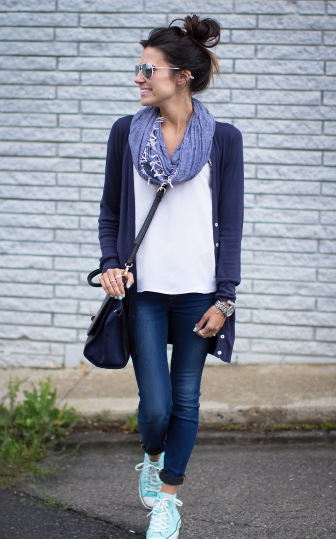 Blue Outfit Idea with Shades and Converse