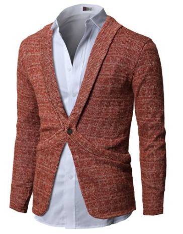 H2H Mens Cardigan Sweaters with One Button Shawl Collar