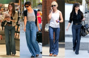 celebrities wearing wide legged jeans