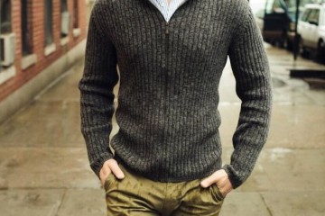 men's zipper mock neck sweater outfit idea