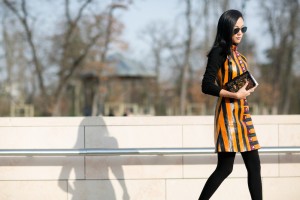 black tights with orange striped dress
