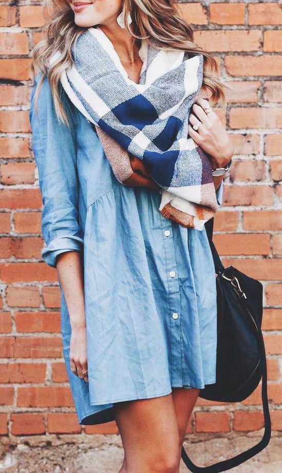 thanksgiving-outfit-denim-dress-with-scarf