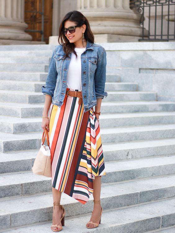 H&M Asymmetry Skirt striped pattern casual look Fashion Skirts Asymmetry Skirts 